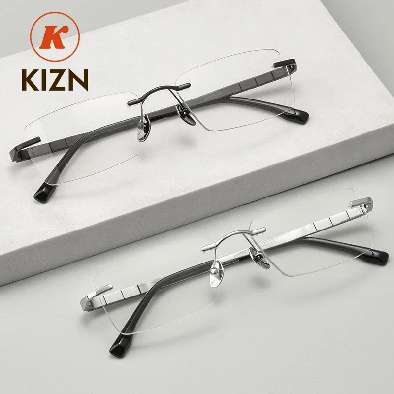 

KIZN New Rimless Ultra-light Eyeglasses Fashion Retro Pure Titanium Optical Prescription Business Square Rimless Glasses