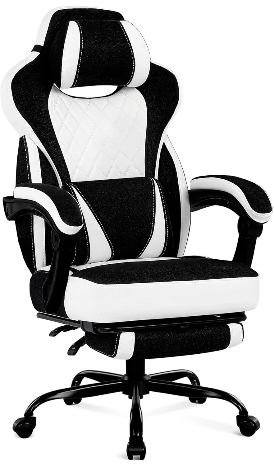 

Reclining Fabric Gaming Chair Pocket Spring Cushion Footrest Massage Lumbar 250LBS Office Computer White Black Customized
