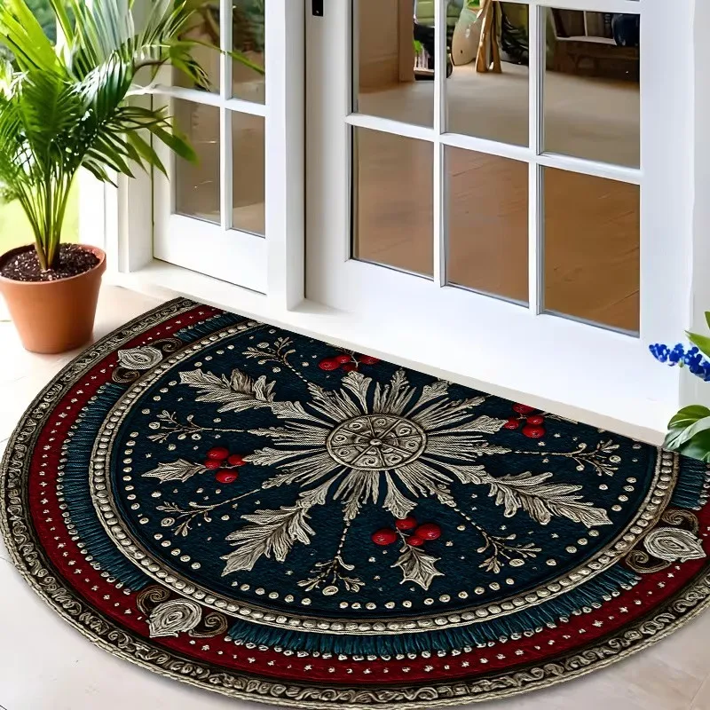 Semicircle Doormat Retro Mandala Pattern NonSlip Felt Rug Vintage Entrance Floor Mat Indoor Front Door Welcome Carpet Home Decor