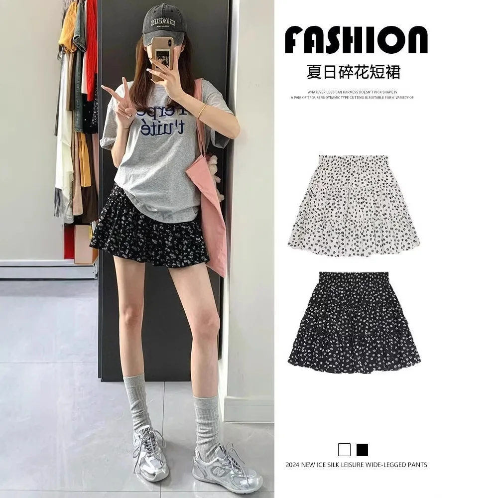 

Black floral short skirt women's summer 2026 new high-waisted A-word thin skirt ballet storm point cake skirt