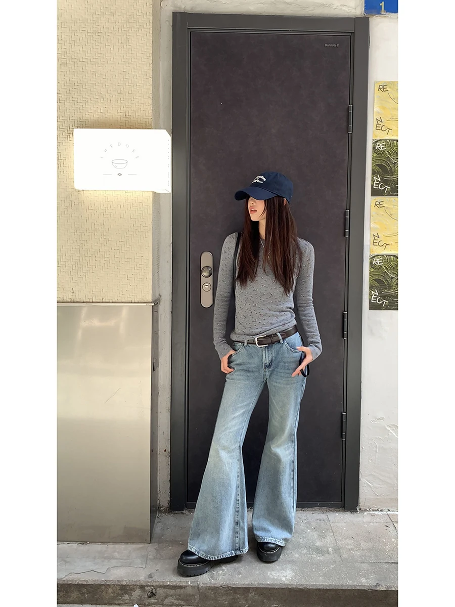 

G Sle Bell Bot Jeans Женские свободные джинсы Light Wa American High Street Retro Sle Осень Новые модные женские джинсы