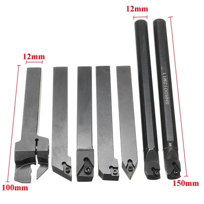 

7pcs 12mm Shank Lathe Set Boring Bar Turning Tool Holder Kit + 7pcs Carbide Inserts Set + 7pcs Wrenches