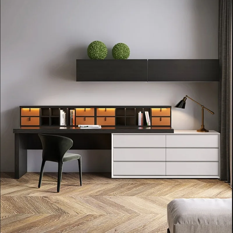 Dresser, bedroom, desk integrated, simple solid wood storage bucket