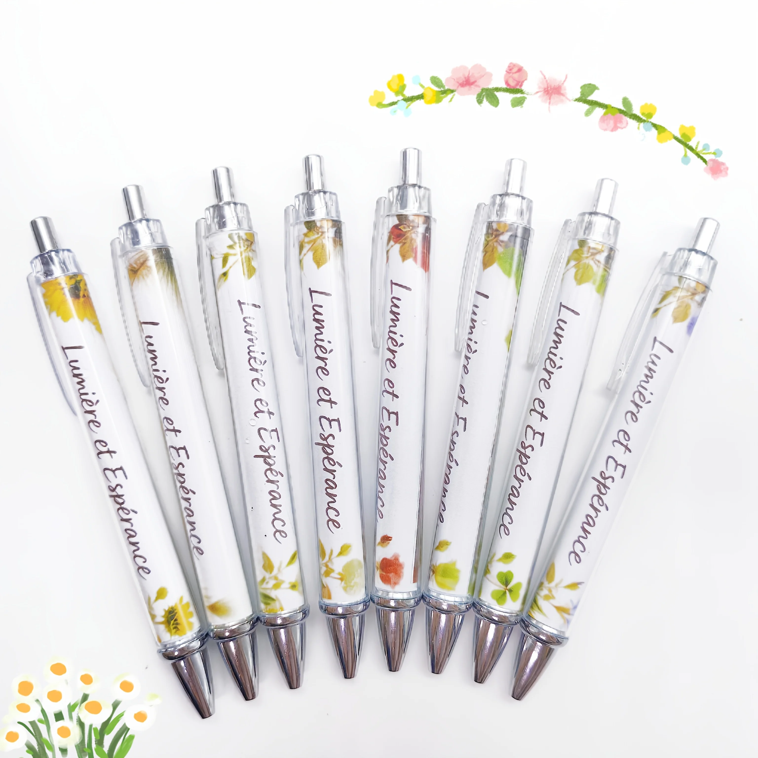 

8 шт./16 шт. выдвижные ручки серии «Light and Freedom», шариковые ручки с цветочной тематикой, быстросохнущие ручки с черными чернилами, подарочные ручки для студентов