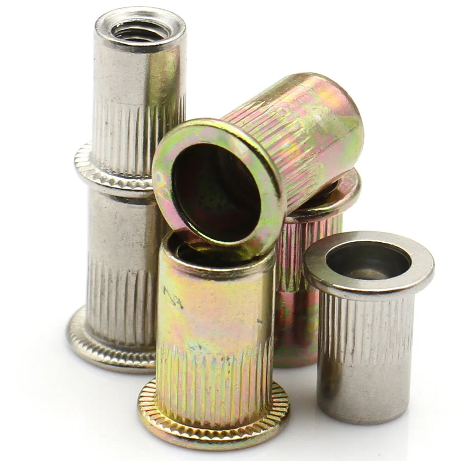 2-30pcs M3 M4 M5 M6 M8 M10 M12 304 Stainless Steel /Yellow Zinc Plated Blind Rivet Nuts Flat Head Rivnuts Nutsert for Screw Bolt