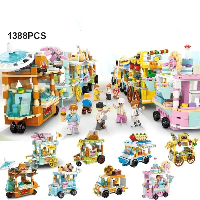 DIY City Architecture Store Street View Food House Building Blocks Kit Boy Girl Bricks Snack Street Model Kids Toys For Children