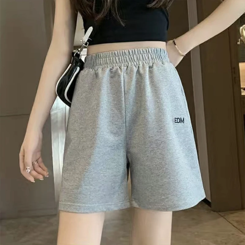 Fashion High Waist Waffle Beach Sports Casual Wide Leg Shorts For Women