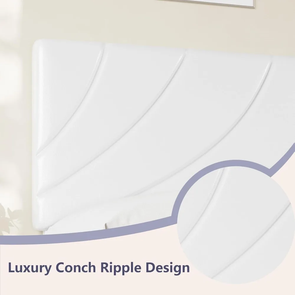 هيكل سرير، إطار سرير منجد، سرير بمنصة منجدة من الجلد الصناعي مع لوح رأسي، خشبي قوي