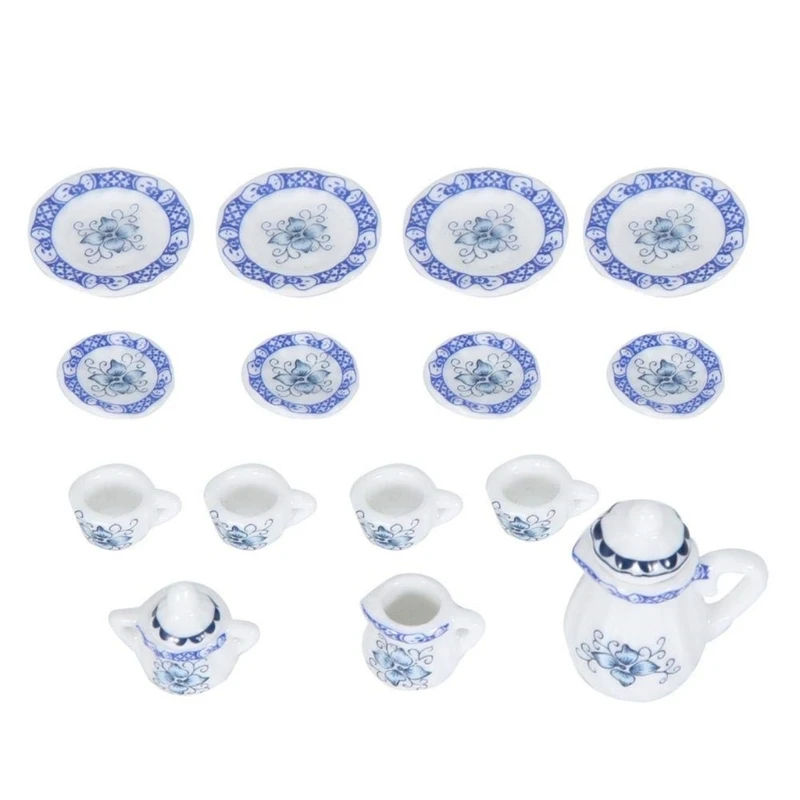 Small Porcelains Flower Cup Set 15 Pieces Dollhouses Decoration Simulation Furniture Model for Kids Daily Casual Playing