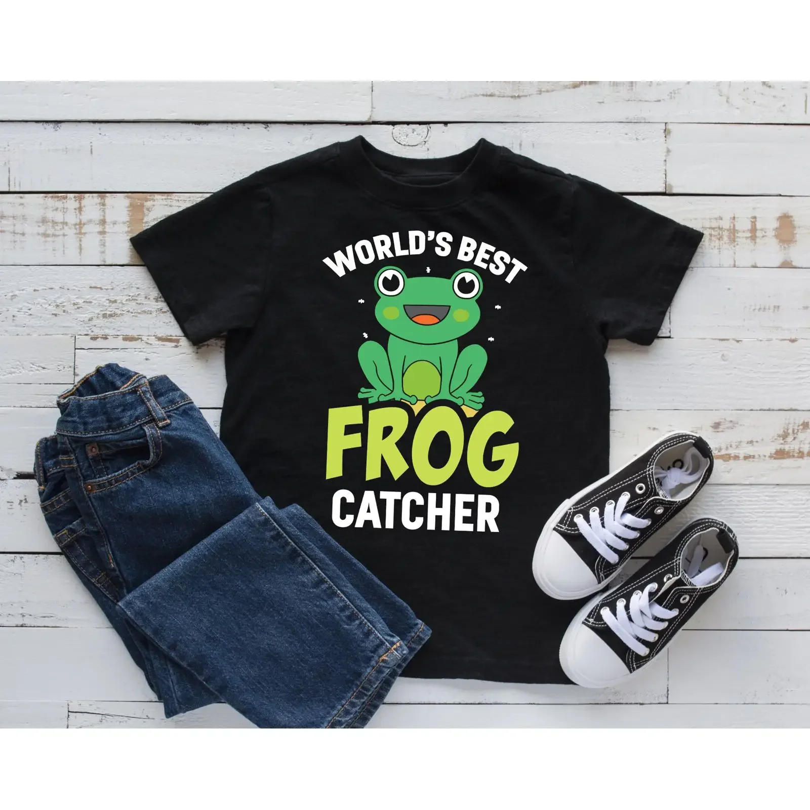 World's Best Frog Catcher Kids T Shirt Cute Cartoon Print Toddler Boys Girls Outdoor Funny Apparel  vintage Washed streetwear