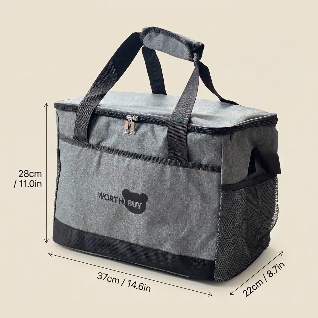 Thermische lunchtas met grote capaciteit, geïsoleerde koeltas, lekvrij Oxford, draagbare picknicktas voor mannen, vrouwen, kinderen, werk, kamperen, reizen