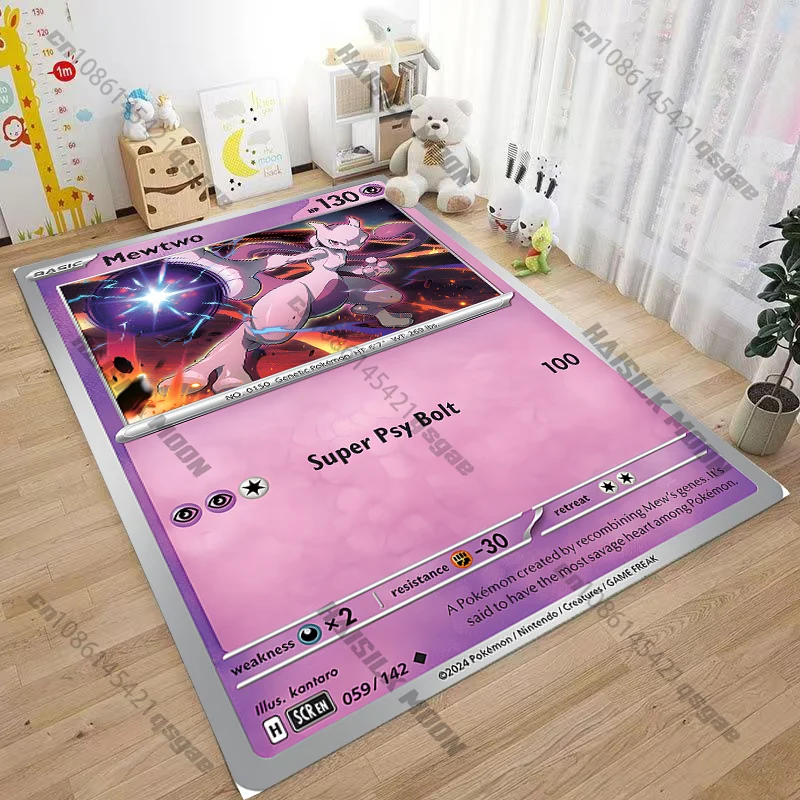 15 Sizes Pokemon Mewtwo Card Pattern Rug for Living Room Area Carpet Bathroom Mat Creative Doormat Bedroom Mat Home Decor