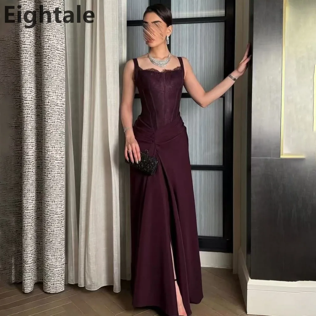 

Eightale 2025 Burgundy Mermaid Slit Lace Maxi Evening Dress Wedding Prom Dress Dubai Party Gown Customized