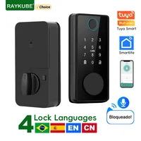 RAYKUBE-cerradura inteligente DS01 con huella dactilar, cerrojo con pestillo, Sensor de puerta, llave de bloqueo automático, contraseña, tarjeta, desbloqueo por aplicación Tuya, 4 idiomas