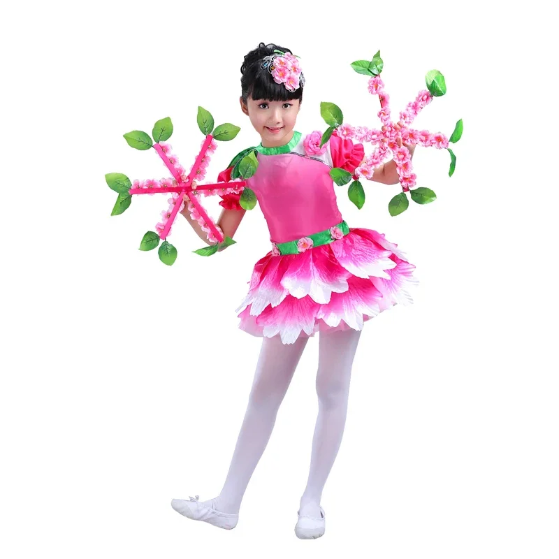 

Chinese perform Costumes Kids Showcase Jasmine Dance Tutu Dresses Petal Clothing Stage Performance Clothing Peach blossom