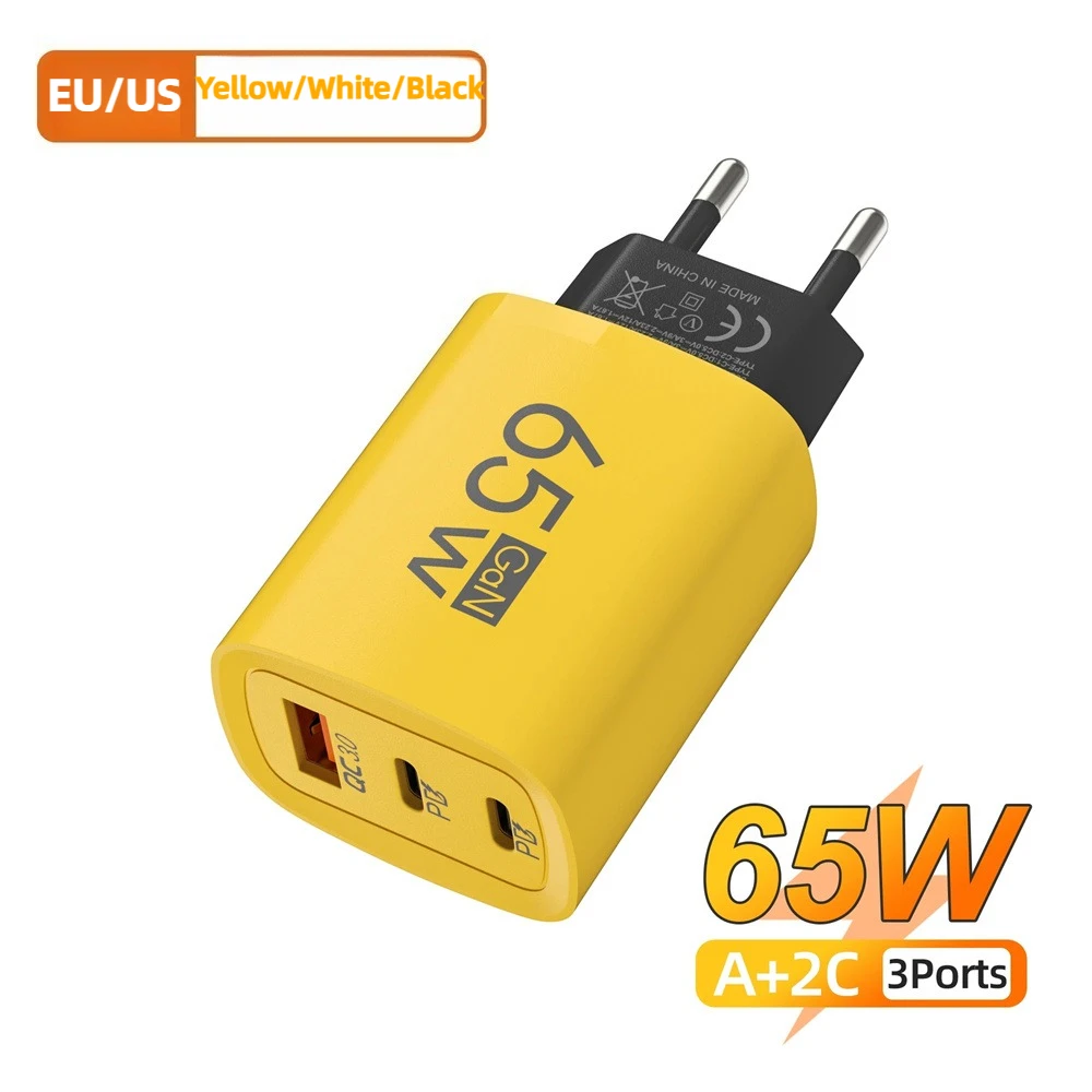 65W GaN USB‑C PD QC3.0 Fast Charging Wall Power Adapter Multi‑Ports Travel Charger For iPhone Xiaomi Samsung Huawei Mobile Phone