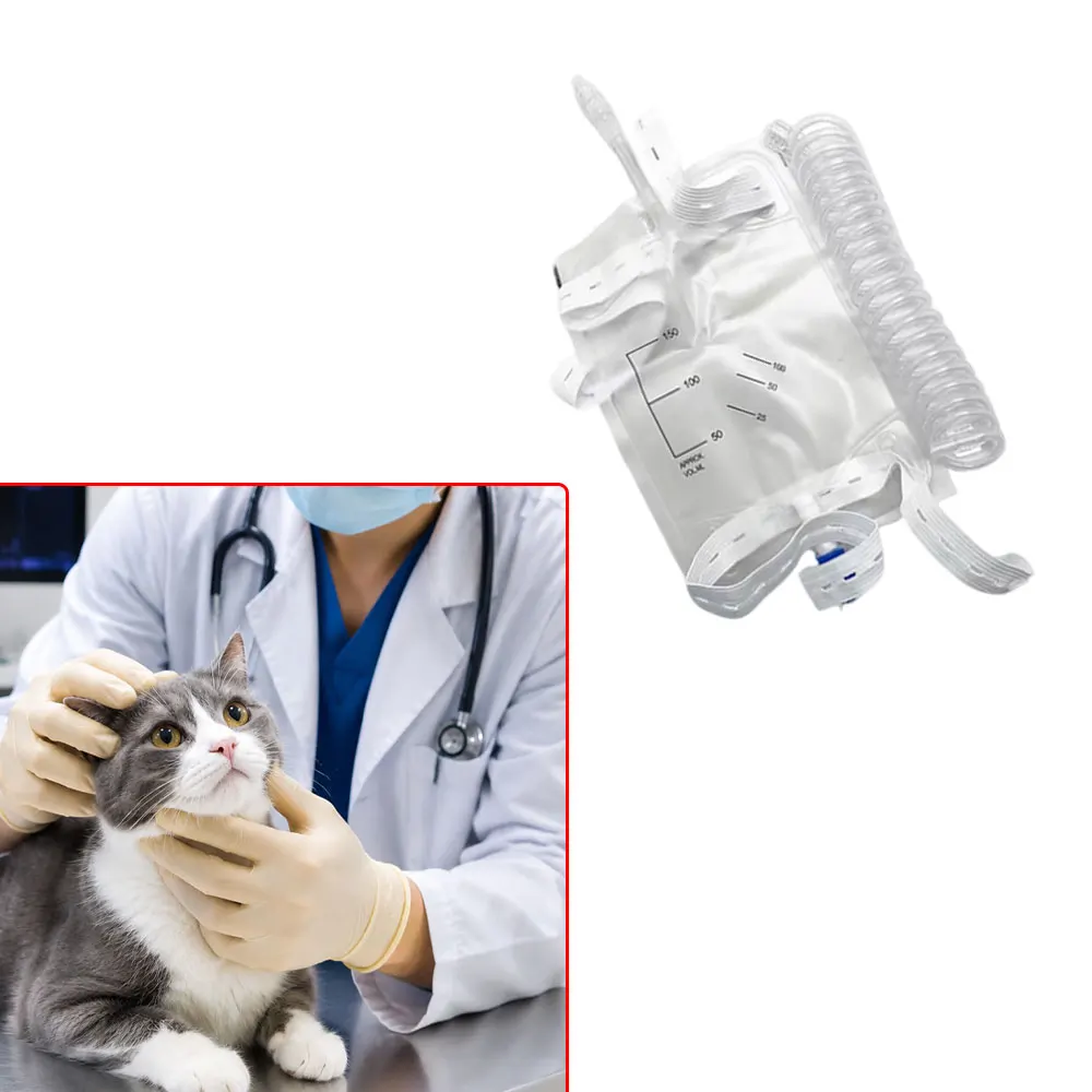 5PCS Disposable 150ml/300ml Pet Animals Urine Collection Drainage Bag Luer Lock with Extension Tube and Hanging Straps Tools