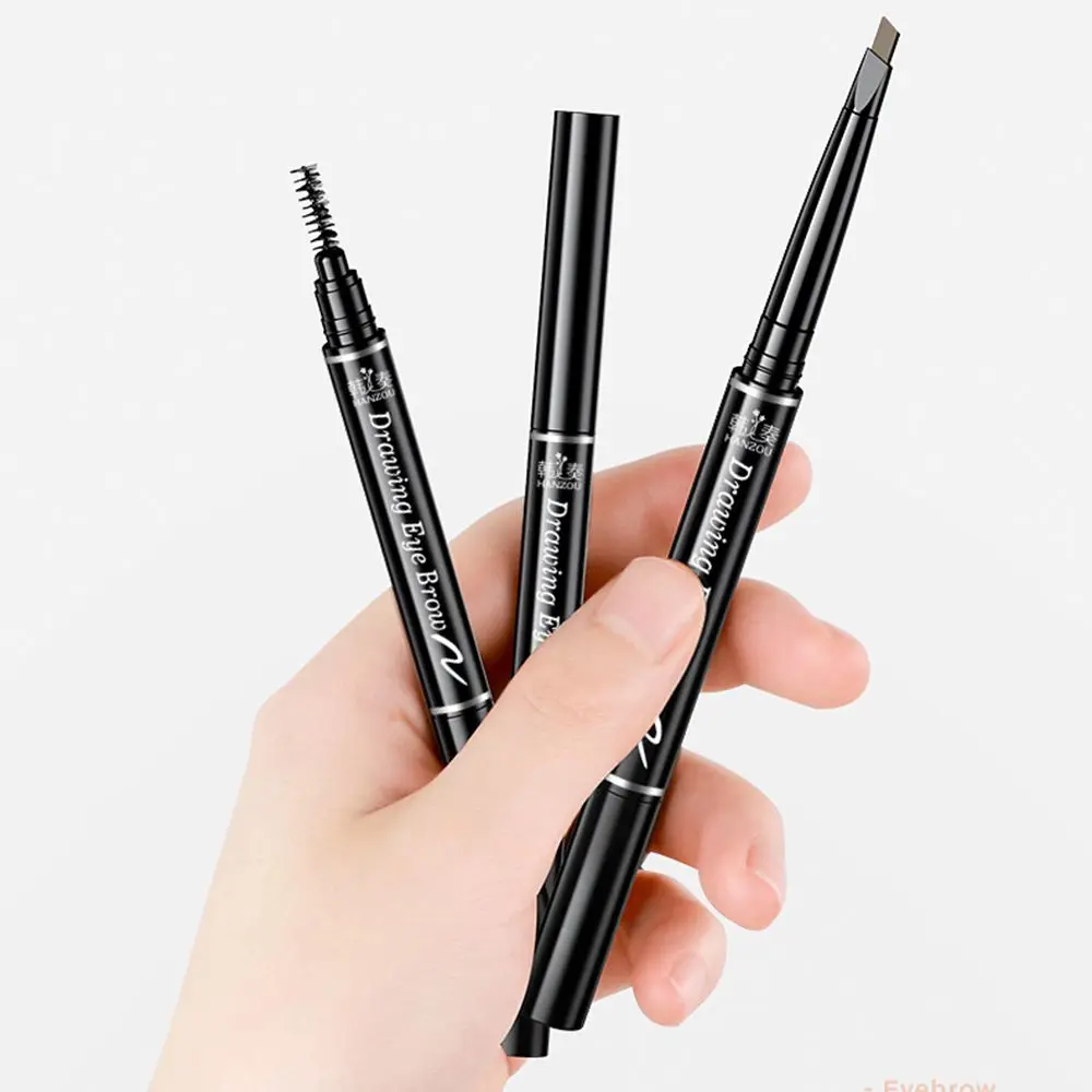 Herramienta de maquillaje de larga duración con pincel triangular doble cabeza lápiz de cejas impermeable