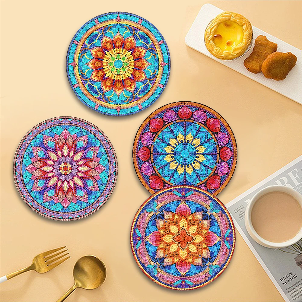 4 PCS Eco-Friendly Placemat Acrylic Diamond Painted Placemats Round Placemat Tableware Mat for Dining Patio Table Kitchen Decor