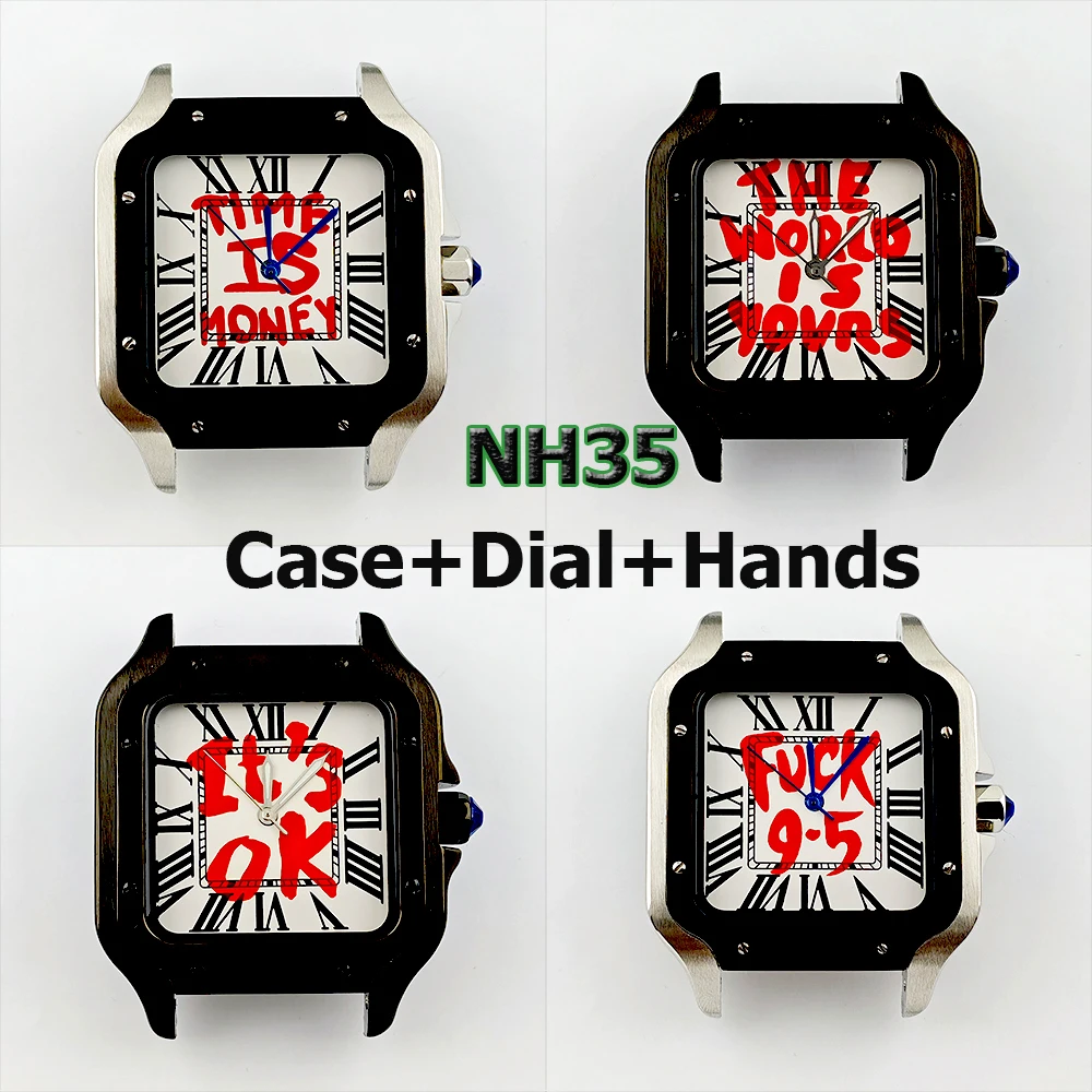 NH35 caso relógio masculino 38mm caixa de aço inoxidável personalizado numeral romano dial NH35 movimento acessórios relógio