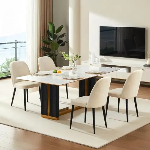 Upholstered Dining Chairs Set of 4, Chenille Mid Century Modern Fabric Dining Room Chair High-Back Padded Kitchen view 6