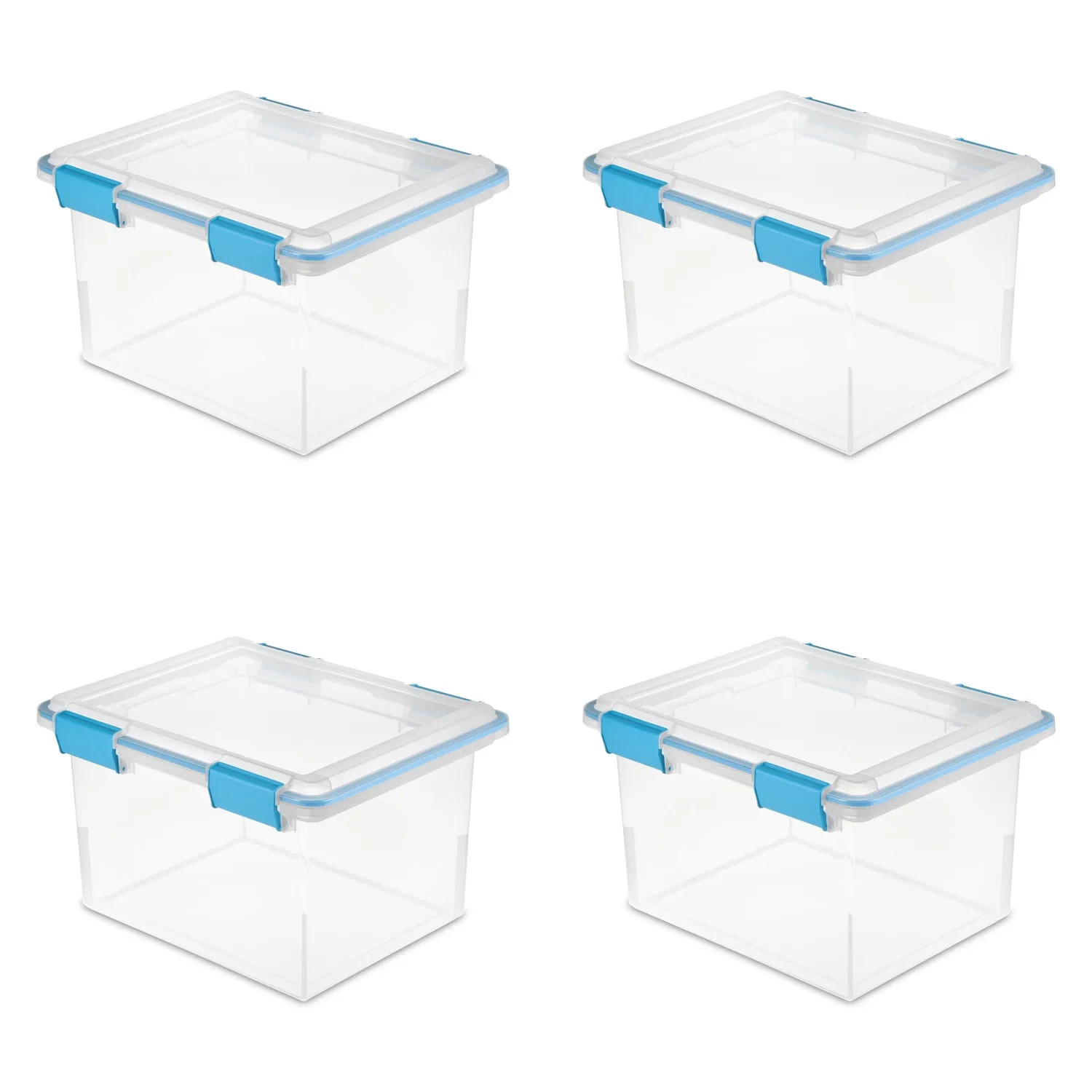 32 Qt Gasket Box Clear Base and Lid Blue Aquarium Set of 4