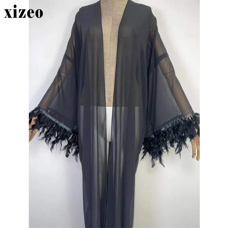 XIZEO Summer Women Cardigan stitch Cocktail sexcy Boho Maxi African Holiday long Sleeve cottonfeeling Robe kimono kaftan