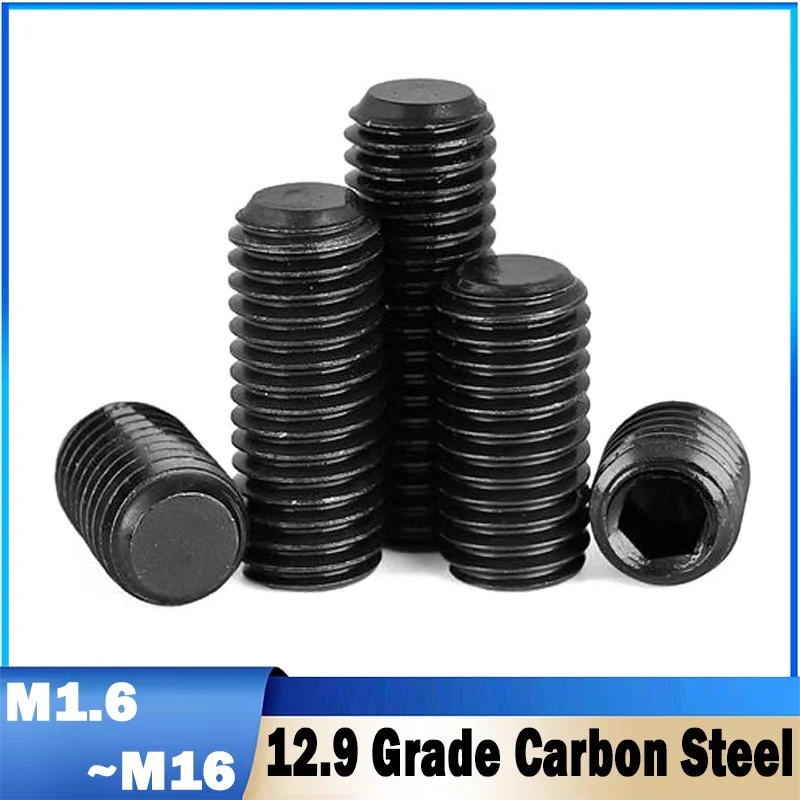 M1.6~M16 12.9 Grade Carbon Steel Allen Hex Hexagon Socket Flat Point Set Screw Headless Bolt