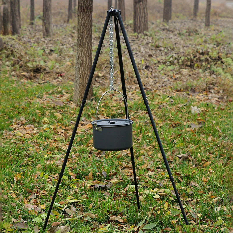 

Campfire Tripod Outdoor Campfire Cookware 3 Sections Adjustable Picnic Cooking Pot Grill Barbecue Hanging Tripod Cooker Hanger