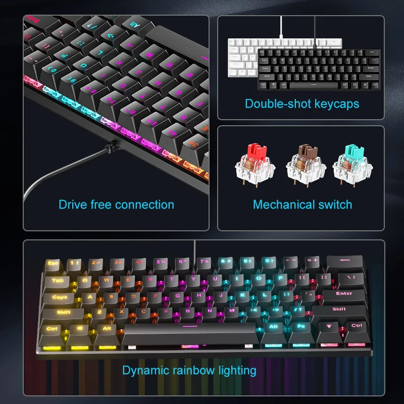 Russian mechanical keyboard RGB mixed light effect USB wired gaming keyboard comfortable desktop office laptop PC peripherals