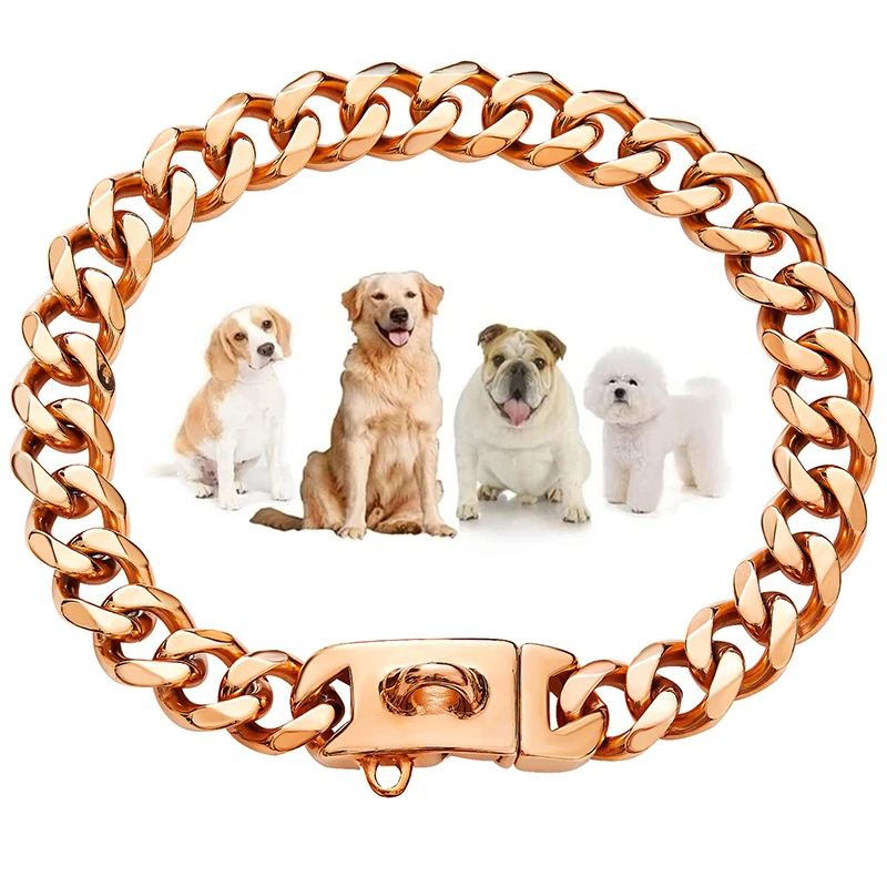 

Chew Proof 19MM Gold Dog Chain Collar with Secure Snap Buckle Cuban Link Dogs Collars Heavy Duty for Big Dogs