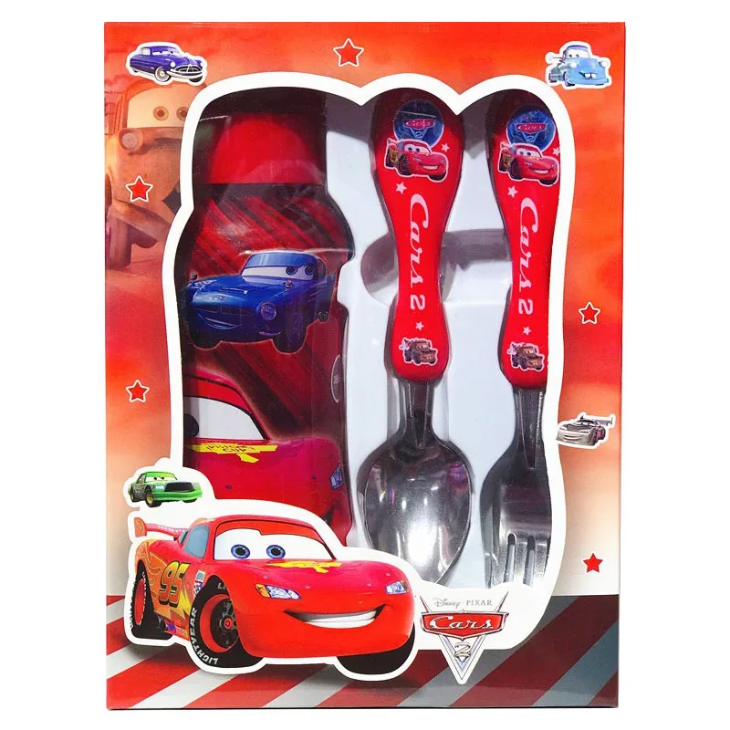 Juego de vajilla de dibujos animados de Disney para niños, conjunto de 3 piezas de Frozen, Spiderman, coches, tenedor, cuchara, taza de agua,