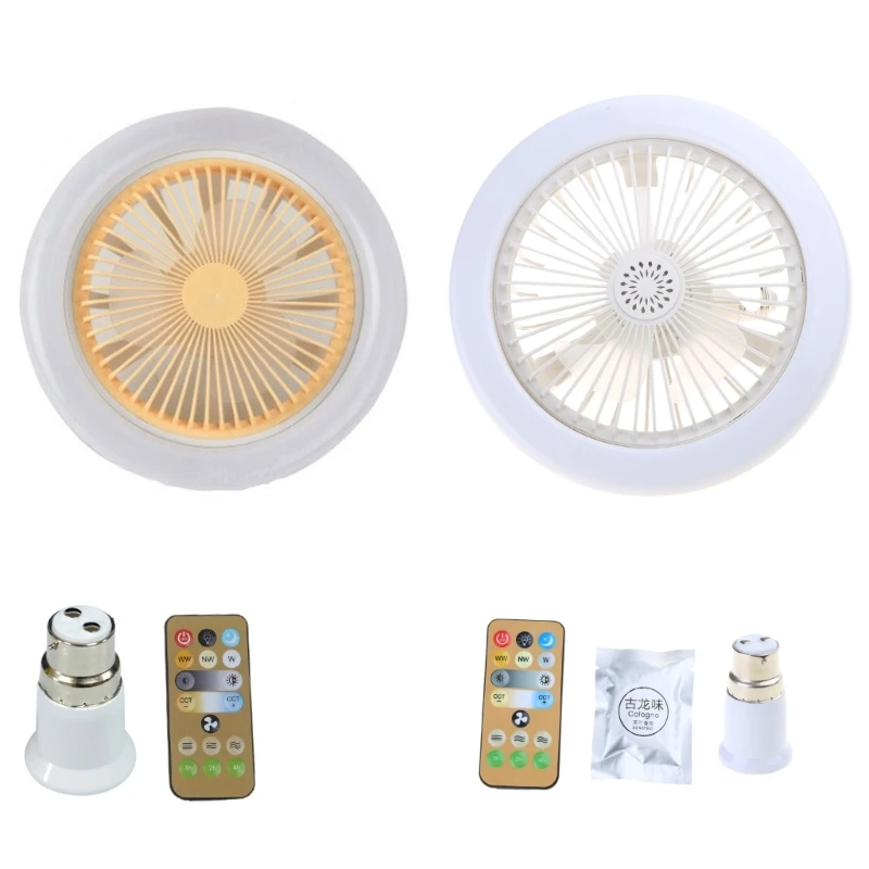 E27 LED Fan Lamp Ceiling Fan 3-Color Light with B22 Adapter for Bedroom Kitchen Dropship