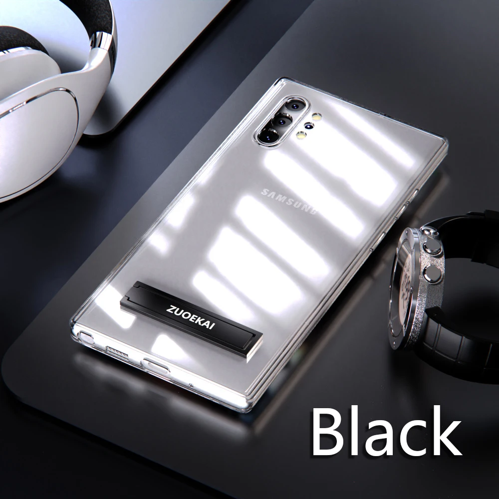 Luxury Transparent Holder Stand Shockproof Clear Case For Samsung Galaxy Note10 Plus Note10Plus Note 20 10 9 8 Soft Back Cover