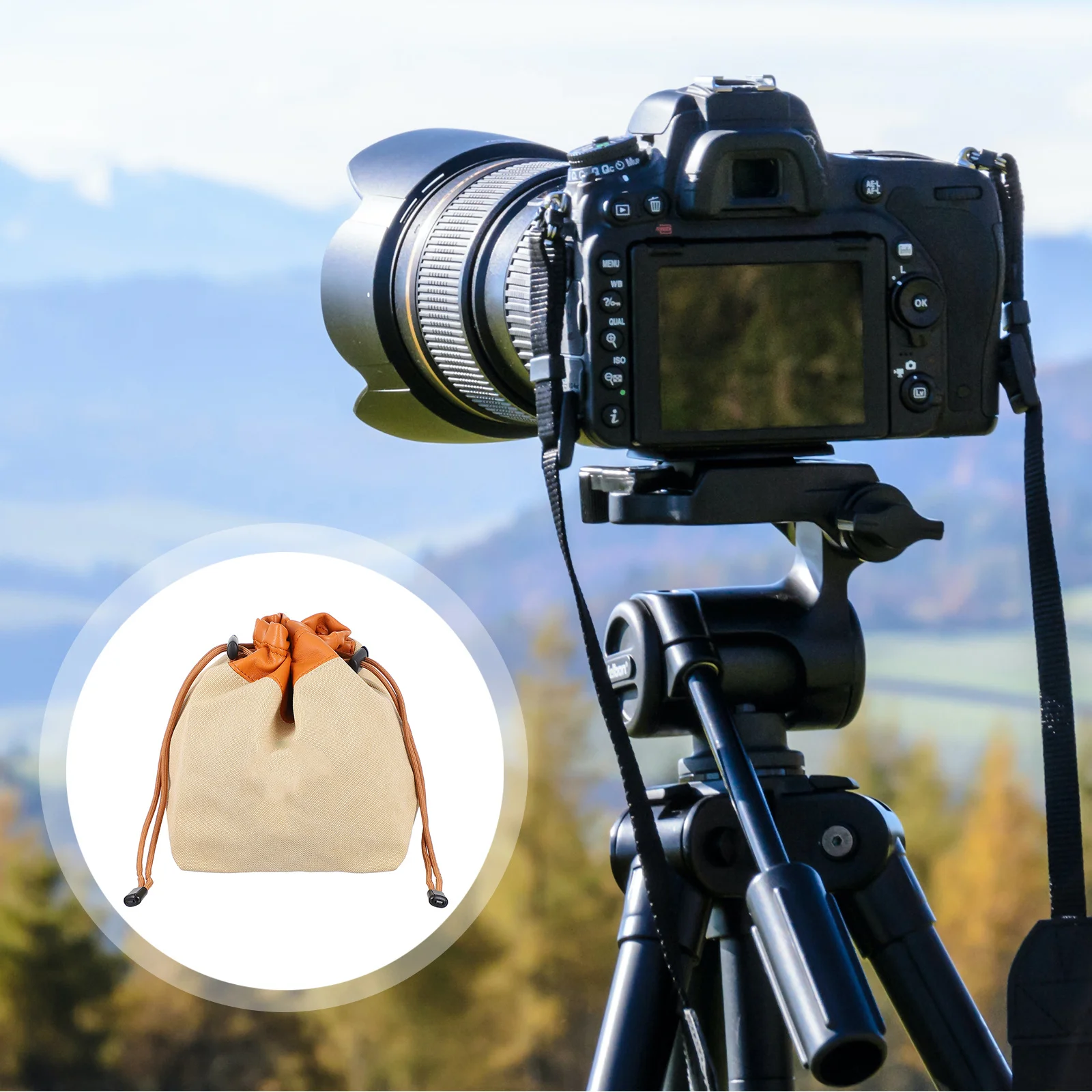 

Camera Canvas Bag Portable Lightweight Compact Travel Carrying Case Drawstring Handbag for Camera Accessories Storage
