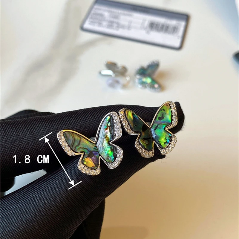 New Fashion Natural Abalone Shell Butterfly Stud Earrings for Women Silver Color Butterfly Zircon Earrings Jewelry Party Gifts