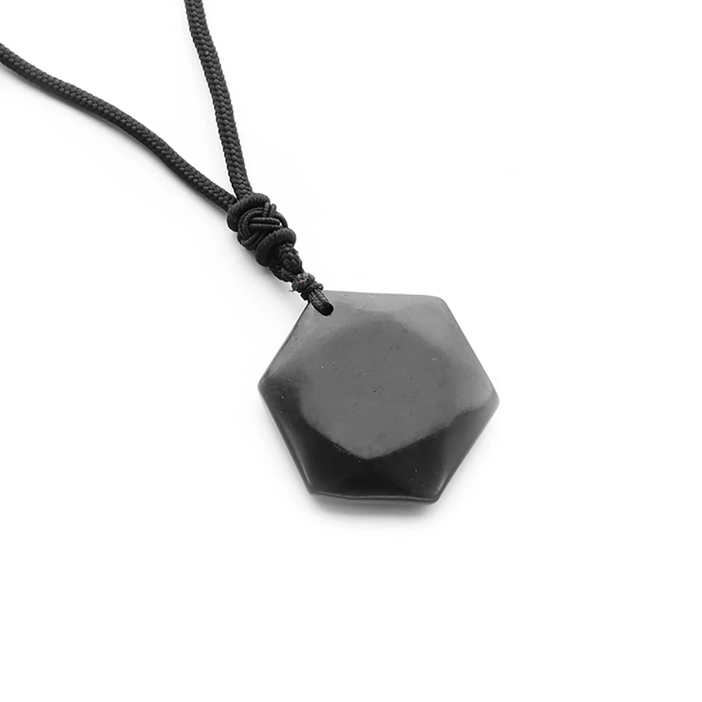 Shungite Crystal jewelry with rope natural hexagon black shungite crystal pendants for gifts