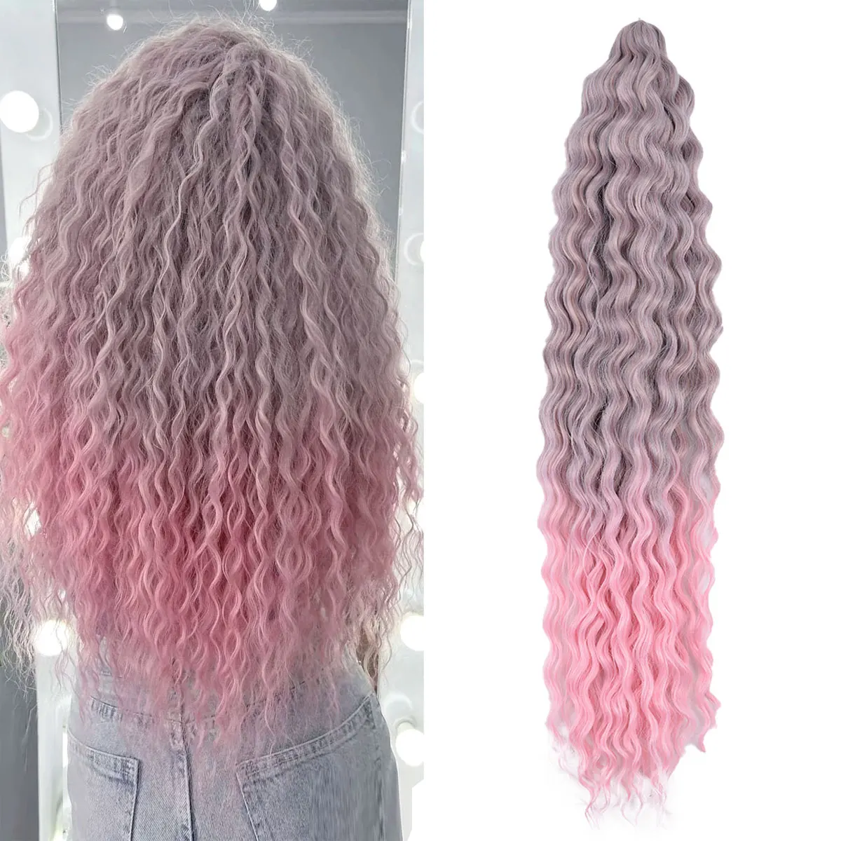 Ariel Curl Hair-extensiones de cabello trenzado, pelo sintético de ganchillo con ondas profundas, color rubio y Rosa degradado, 22 pulgadas