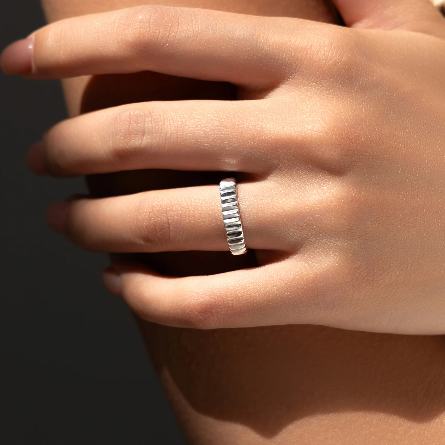 YANLOK 925 Sterling Silver Retro Simple Geometric Stacking Eternity Band Rings For Women Fine Jewelry Accessories
