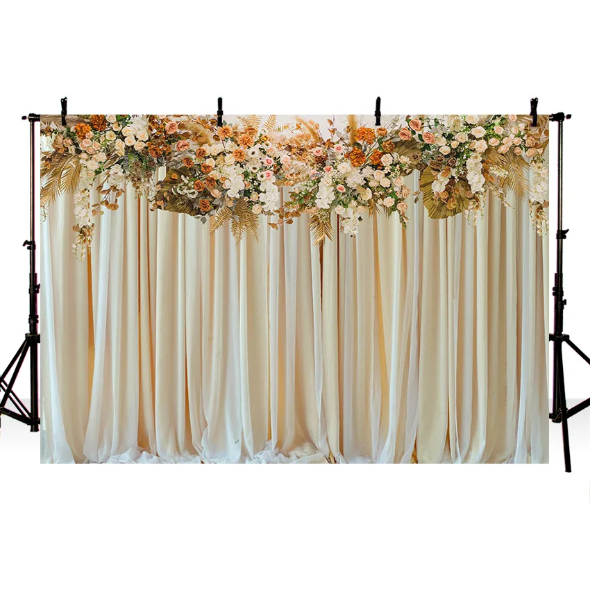 Mehofond Curtain Flower Photography Backdrop Bridal Shower Wedding Engagement Baby Birthday Party Background Decor Photo Studio