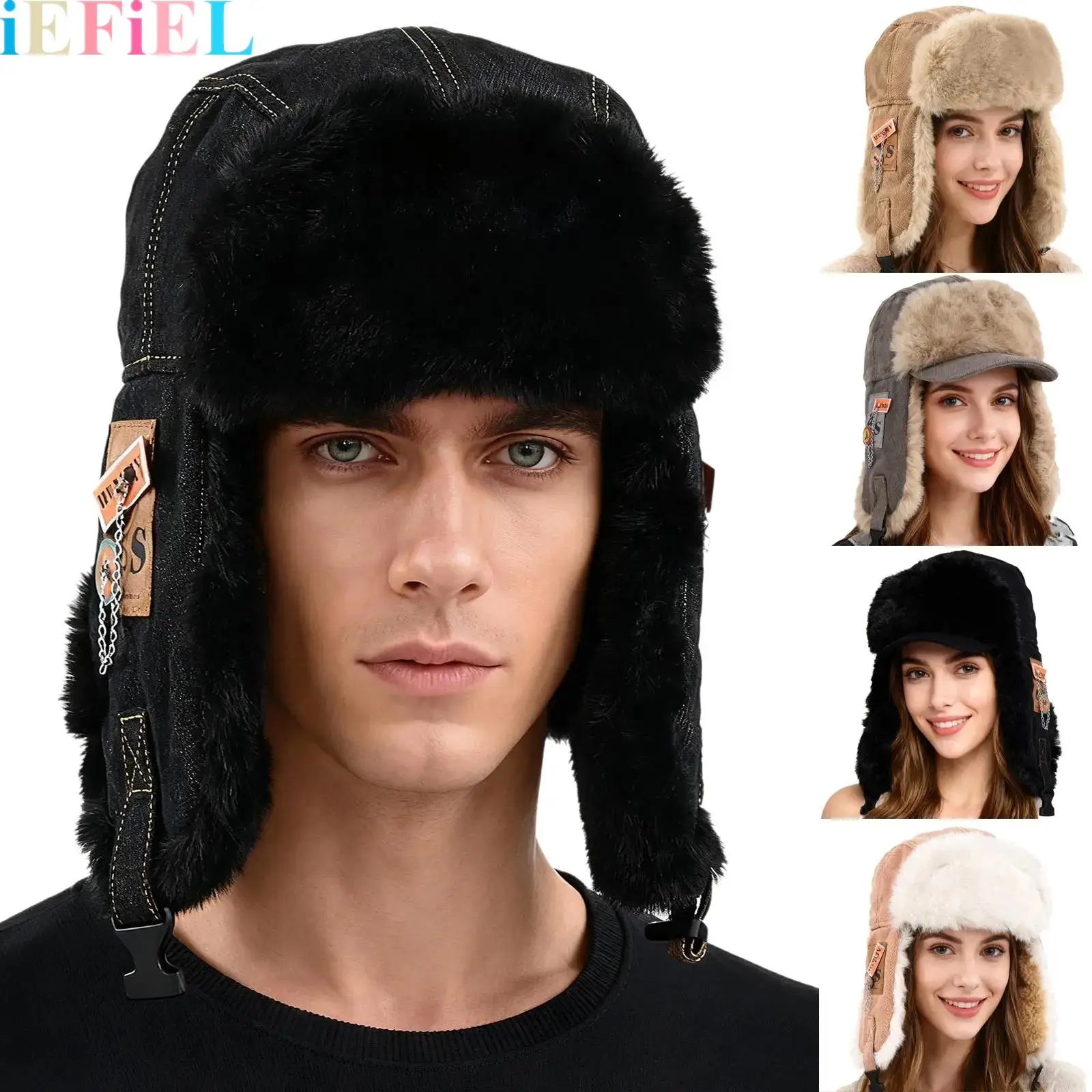 

Women Men Faux Fur Bomber Hat Warm Hat with Windproof Ear Flaps Thermal Aviator Cap for Outdoor Skiing Hunting