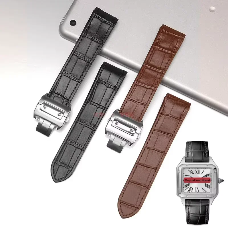 

High quality leather 20mm 23mm watch strap suitable for cartier Santos strap Santos 100 men's and women's folding buckle strap