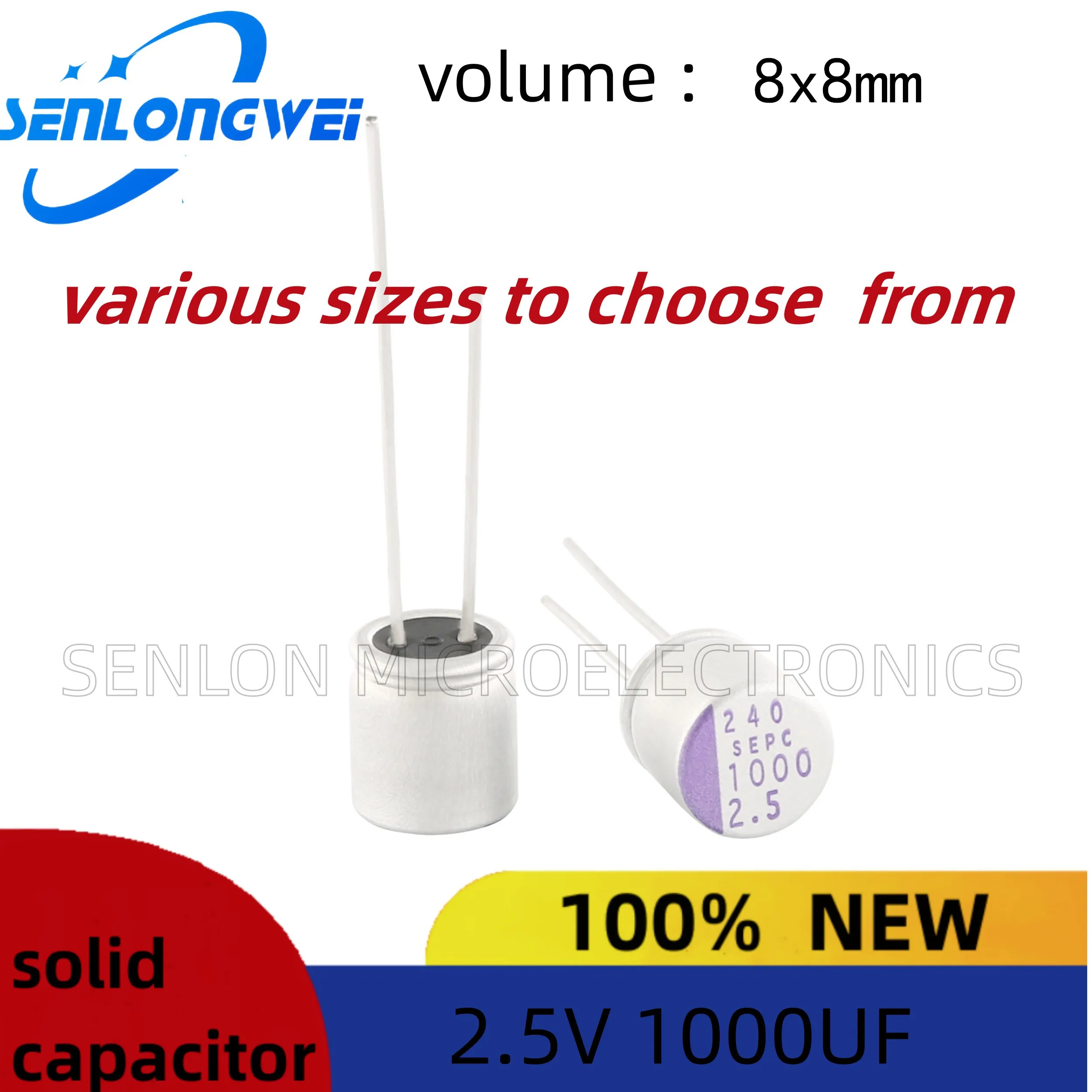 

10Pcs New solid state capacitors 1000uf 2.5V volume 8x8mm DIP solid electrolytic capacitor electrolytic capacitors