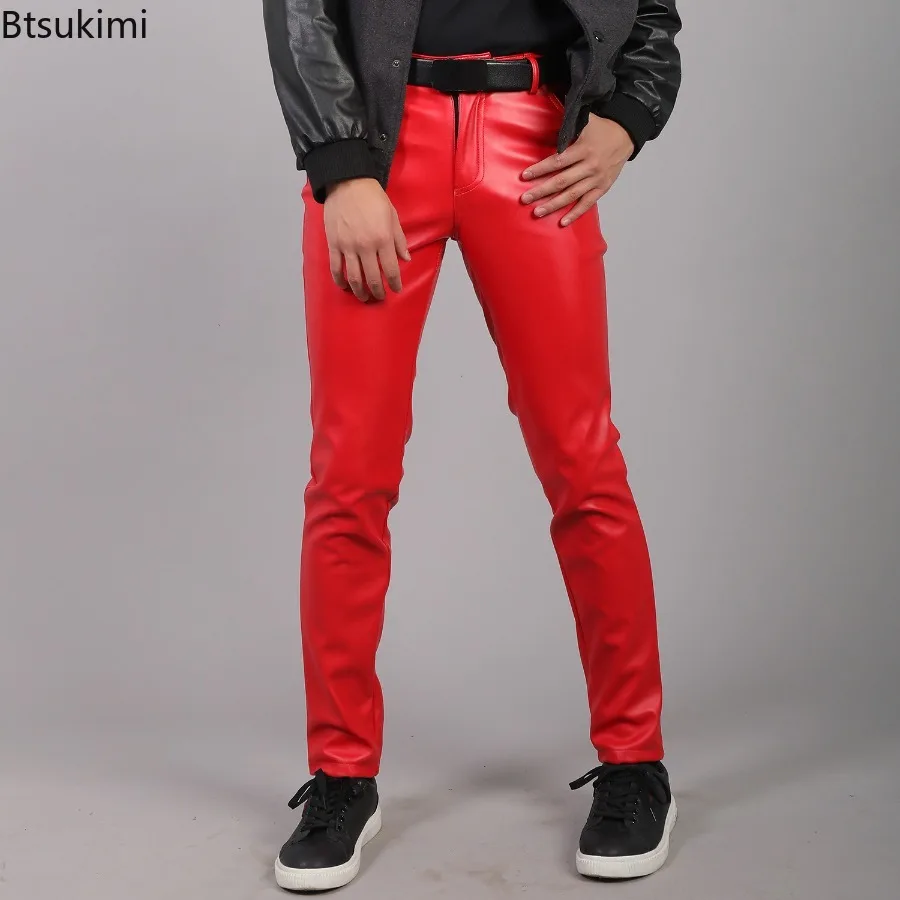 Pantalon en cuir PU pour hommes, Slim, à la mode, pour spectacle de danse, de fête, polyvalent, pour motard, nouvelle collection 2026