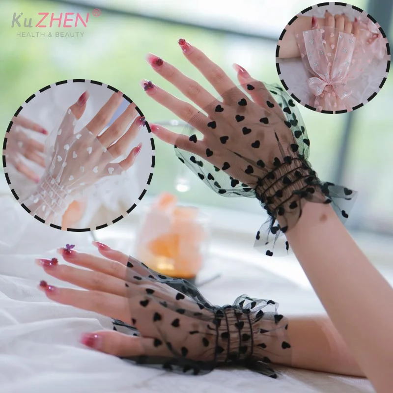 

1 Pair Nail Art Heart Tulle Photo Glove Fake Pleated Cuff Manicure Photography Props Nail Tips Display Sleeve Fashion Accessory