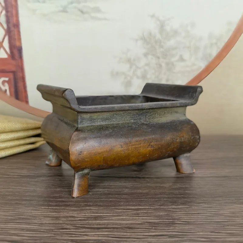 Yutang Qingwan Ding Rectangular Incense Burner Home Indoor Decoration Antique Four-legged Ding Xuande Incense Burner