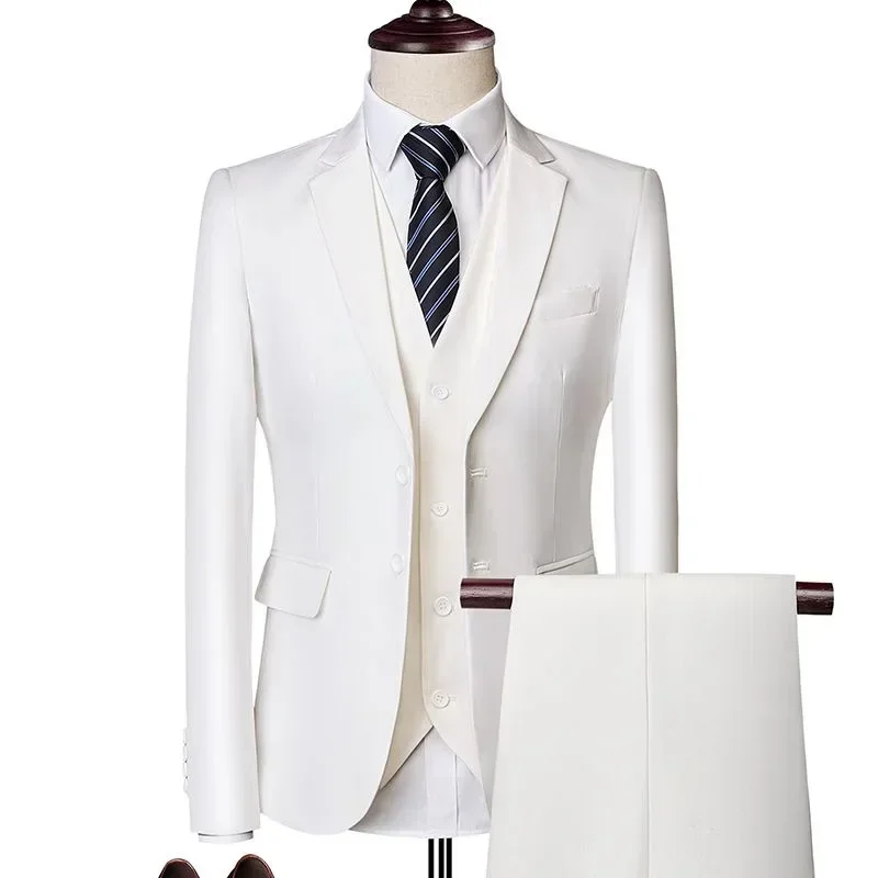 

XX403Men's suit white black groomsmen dress