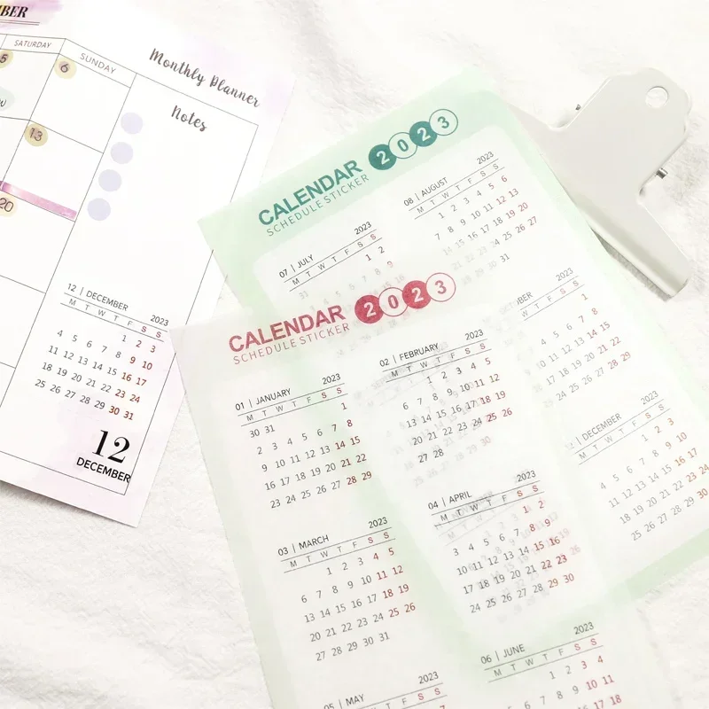 2025 2024 Transparent Calendar Sticker Schedule Label Sticker Annual Calendar Stickers Multi-function Notebook Sticker