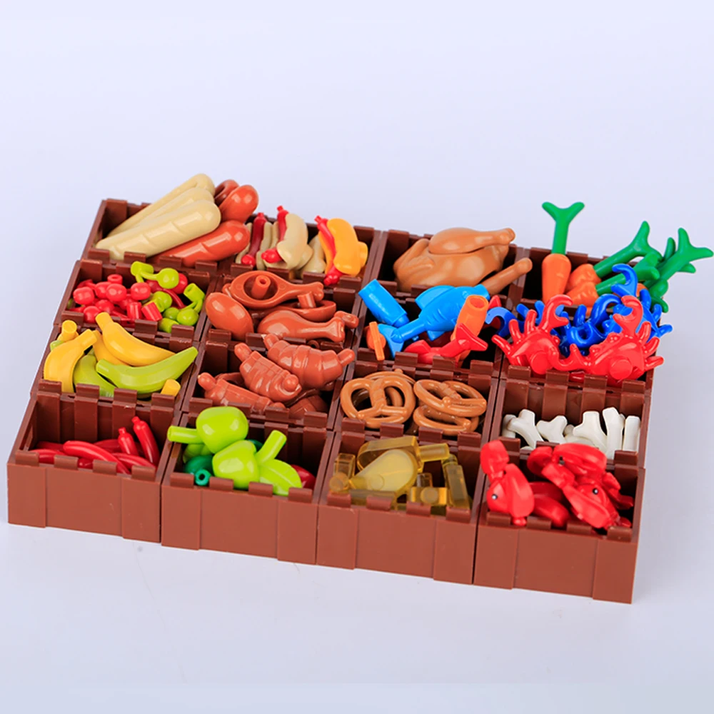 City Food Building Blocks MOC Accessories Grilled Chicken Bread Fish Crab Seafood Fruit Apple Banana Kit Toy Classic Bricks K043