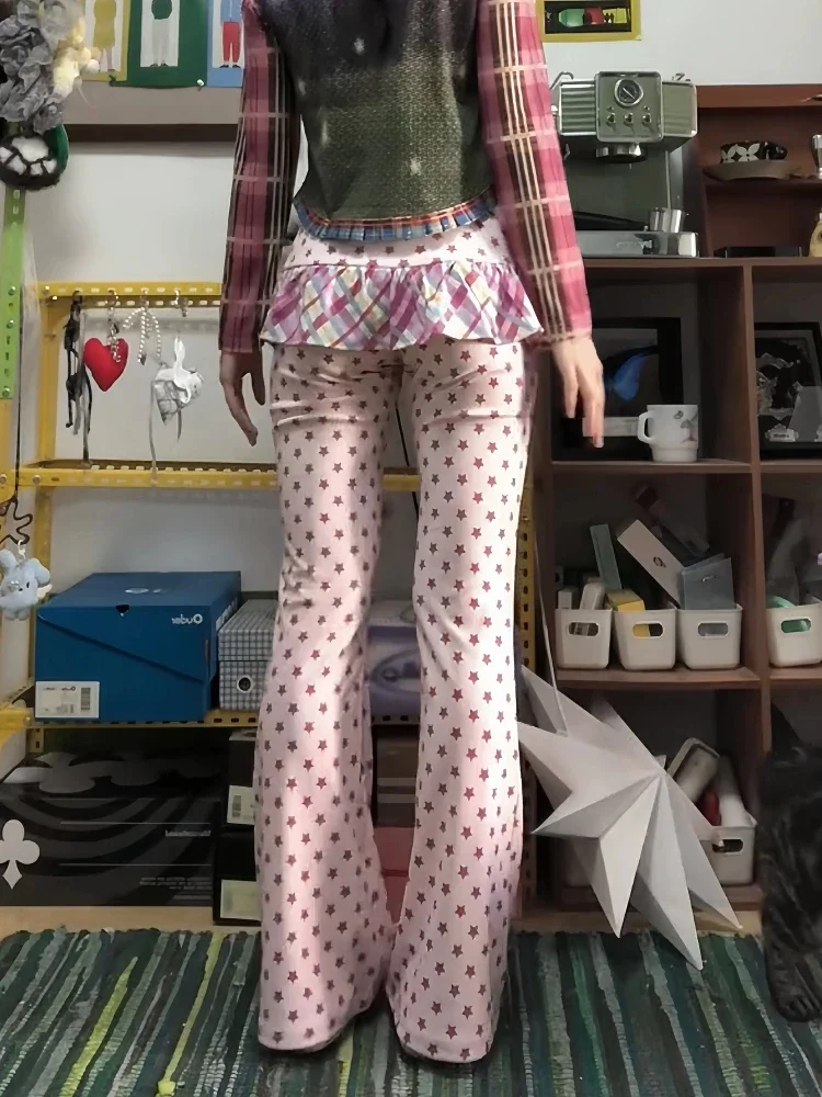 새로운 가을 겨울 여성 Y2K 롱 팬츠 페이크 투피스 2000년대 케이팝 패션 갸루 로우라이즈 플레어 팬츠 스키니 스윗 하라주쿠
